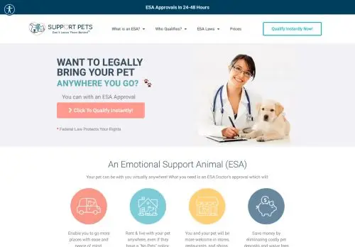 Support Pets - Emotional Support Animal Specialists - Official ESA® Products and Services - Licensed Doctors in Every State - Take the ESA Quiz to Qualify Today! logo